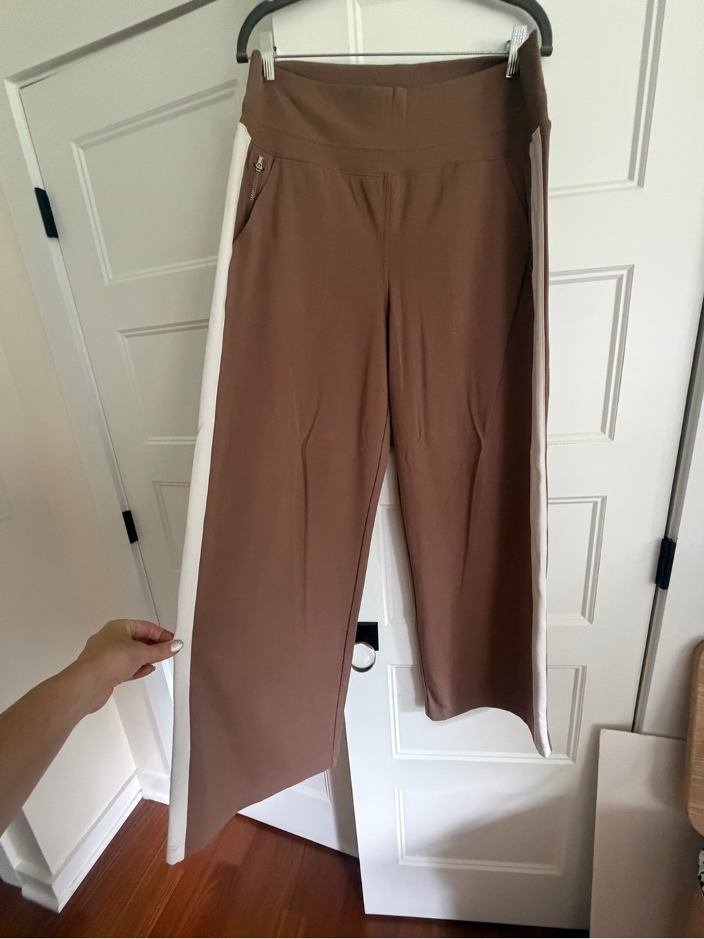Athleta Brown Wide-Leg Pants with White Side Stripe